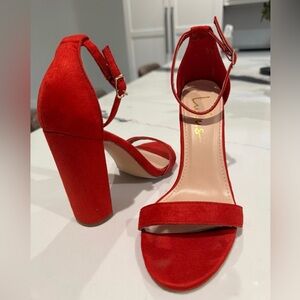 Lulu's Red High Block Heel Sandals